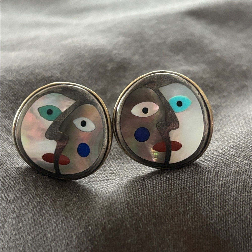 Eric Grossbardt Sterling, 18k gold and inlay earrings